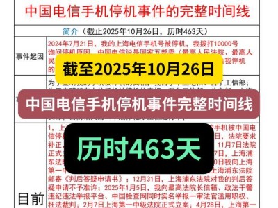 截至2025年10月26日，中国电信手机停机事件完整时间线，历时463天
