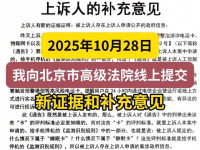 2025年10月28日，我向北京市高级法院线上提交新证据和补充意见