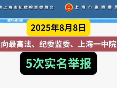 2025年8月8日,向最高法、纪委监委、上海一中院,5次实名举报