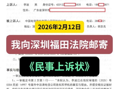 2026年2月12日， 我向深圳福田法院邮寄《民事上诉状》